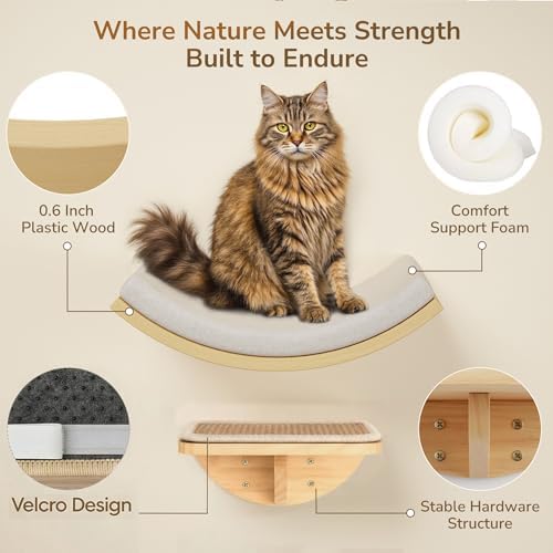 4-PCS Cat Wall Shelves with Foam-Padded Bed & Sisal Steps - Image 3