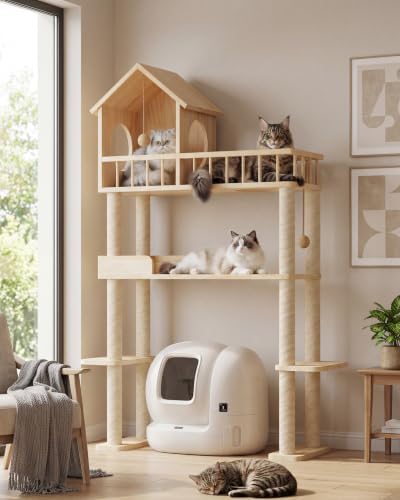 Wood Cat Tower for Automatic Litter Box, 4 Tier Cat Tree, 60 Inch by Homiflex