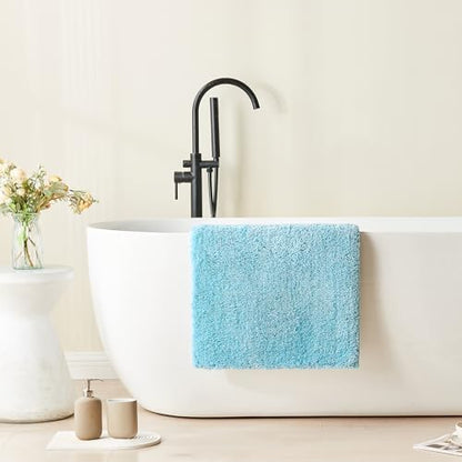 CozeCube Blue Shaggy Bath Mat 36"x24" Non Slip Washable Rug - Image 4