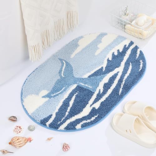 Cute Ocean Bath Rug Super Absorbent Non Slip Modern Bathroom Mat Machine by Loismood