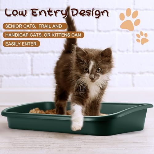 Uiifan 3Pcs Large Low Entry Cat Litter Box, Dark Green - Image 6