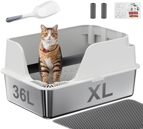Non-Stick Stainless Steel Litter Box, XL Side Open Splash-Proof by Ellenpent
