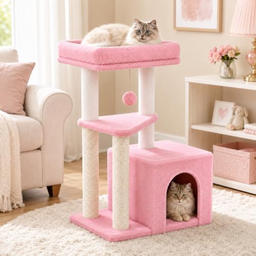 Small Cat Tree Tower for Indoor Cats, 33 Inches Multi-Level Cat Condo - Image 2