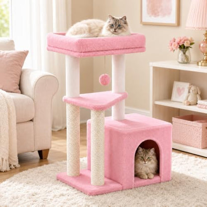 Small Cat Tree Tower for Indoor Cats, 33 Inches Multi-Level Cat Condo - Image 2