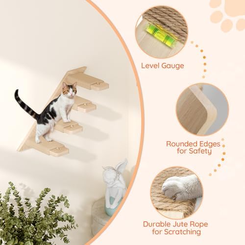 HOOBRO Cat Wall Shelf Set of 2, Wall Mounted 4-Level Cat Steps - Image 6