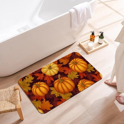 Fall Pumpkin Bath Mat, Fast Drying Thanksgiving Maple Bathmats - Image 3