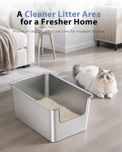 High-Sided Stainless Steel Cat Litter Box, Low Entry - Image 6