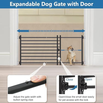 Malier Dog Gate with Door, 34-55" Extra Wide Full Metal Pet Gate Short Dog Gate - Image 4
