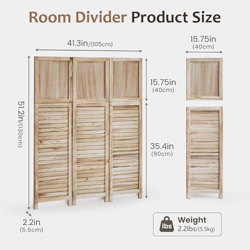 3 Panel Room Divider, Folding Wood Privacy Screen, Natural 2 Pack - Image 6