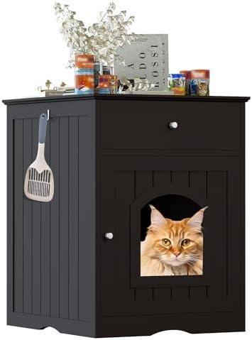 Litter Box Enclosure, Hidden Cat Litter Box Cabinet by Qiaoxuan