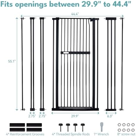 No Pawblems 55.1" Extra Tall Pet Gate, 29.9"-44.4" Wide Cat/Dog Gate - Image 4