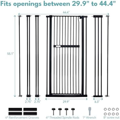 No Pawblems 55.1" Extra Tall Pet Gate, 29.9"-44.4" Wide Cat/Dog Gate - Image 4