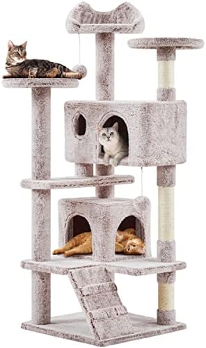 Yaheetech 54in Cat Tree Tower, 2 Caves, Kitten-Ear Perch & Scratching Posts by Yaheetech
