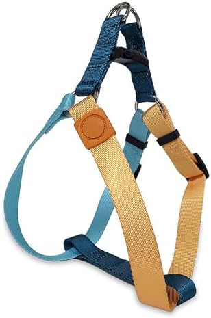 Blue Orange Tri-Color Large Dog Harness, No-Pull Step-in by Pawhuggies