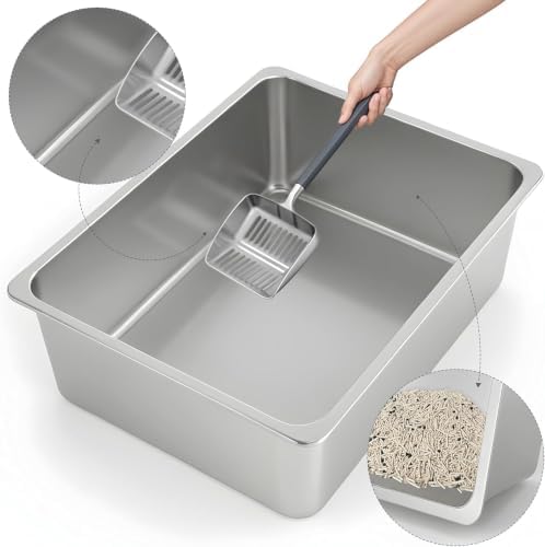 Kirecoo Small Stainless Steel Cat Litter Box Low Entry - Image 3