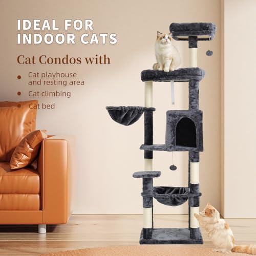 67-Inch Cat Tree with Bed, Observation Deck, Plush Platform & Toy Ball - Image 2
