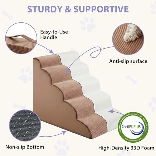 LEXTRO Dog Stairs for High Beds, 5-Steps Pet Steps for Bed, Pet Stairs - Image 4