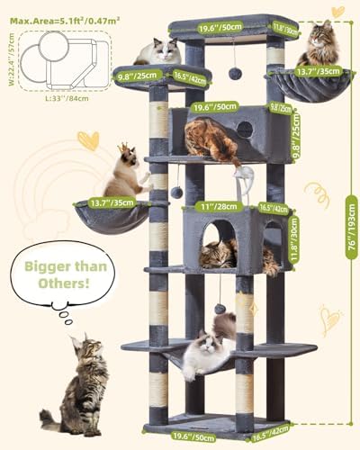 Taoqimiao 76in Cat Tree, Tall Sturdy Cat Tower - Image 2