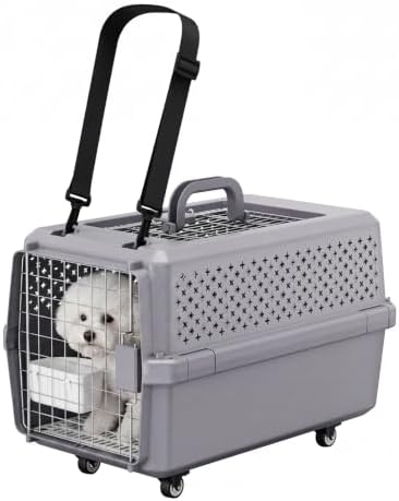 RIZZARI Hard-Sided Elevated Carrier: Rolling Pet Crate Ventilated 25 lbs by RIZZARI