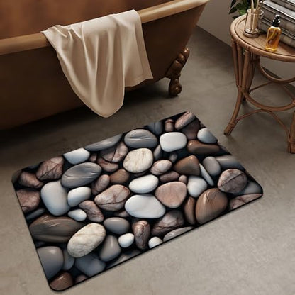 Bath Mat Rug, Rounded River Stones Non Slip Quick Dry Super Absorbent Thin - Image 3