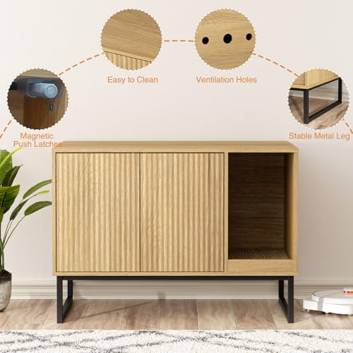 Cat Litter Box Enclosure, Fluted Hidden Litter Box Furniture - Image 5