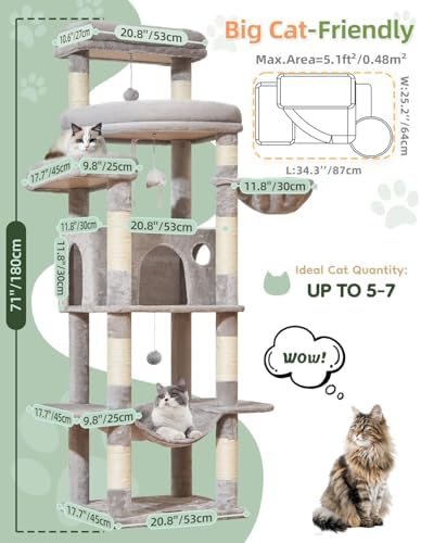 Taoqimiao Heavy-Duty Cat Tree, 71 in Cat Tower - Image 2