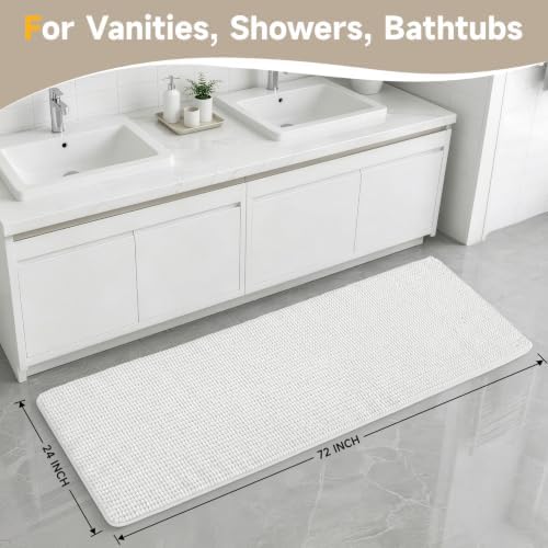 Ophanie White Bathroom Runner Rugs 72x24, Soft Chenille Bath Mat, Non Slip - Image 2