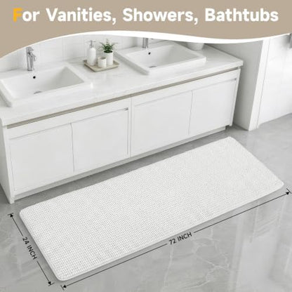 Ophanie White Bathroom Runner Rugs 72x24, Soft Chenille Bath Mat, Non Slip - Image 2