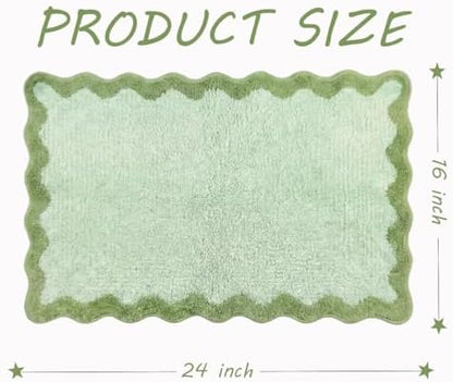 Cute Olive‌ Green Scalloped Bathroom Mat, Fun Plush Luxury Microfiber Bath Rug - Image 3