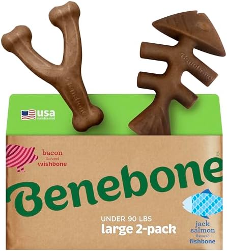 Benebone 2 Count Fishbone/Wishbone Durable Dog Chew Toys, Dog Bones by Benebone
