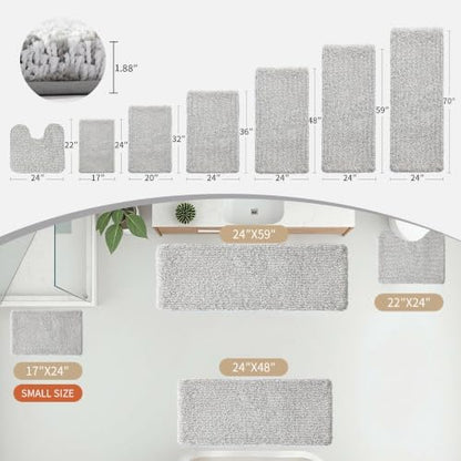 Disolla Grey & White Bathroom Runner Rug 24x59, Soft Plush Large Bath Mat - Image 3