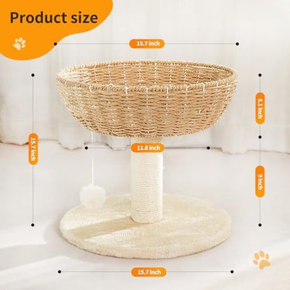 Small Cat Tree with 17.5-Inch Woven-Style Bed and Scratching Post - Image 2