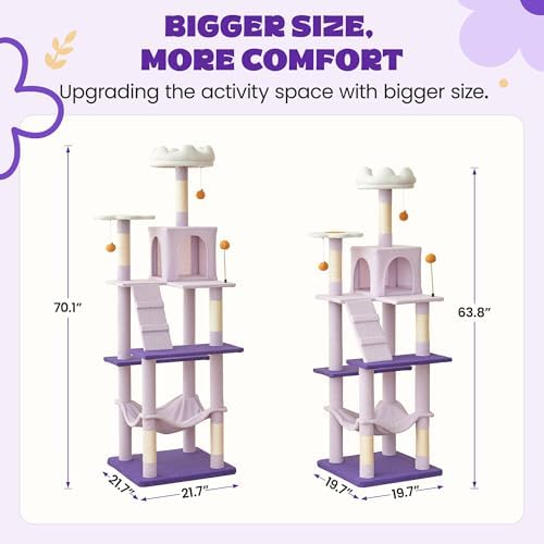 MWPO Flower Large Cat Tree, 70.1-Inch Multi-Level Tall Cat Tower - Image 3