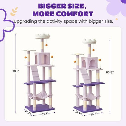 MWPO Flower Large Cat Tree, 70.1-Inch Multi-Level Tall Cat Tower - Image 3