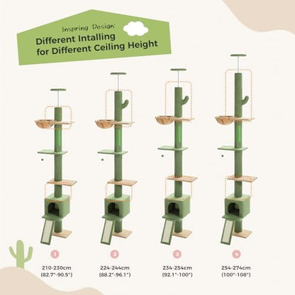 PEQULTI Floor to Ceiling Cat Tree, Adjustable 83-108in 5-Level Tower - Image 2