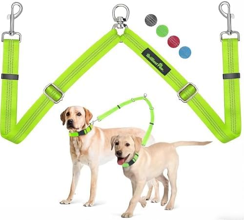 Double Dog Leash Coupler, No Tangle 360° Swivel Adjustable Reflective Dog Leash by BrilliantPaw