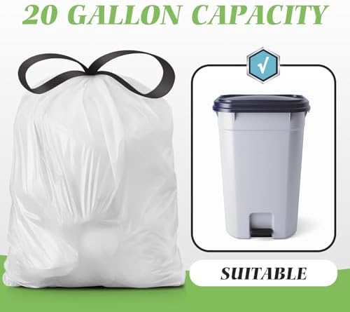 Teivio 20 Gallon 60 Counts Large Drawstring Trash Bags Strong Tall Kitchen - Image 4