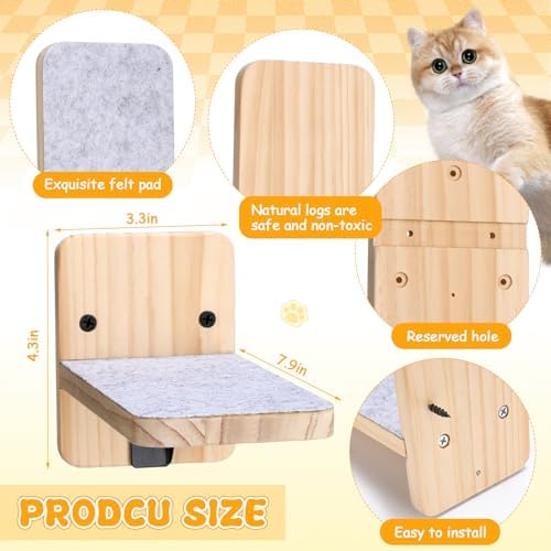 CroBlissful 8 Pack Cat Wall Steps Climbing Shelf Wall Mounted Cat Stairs - Image 2