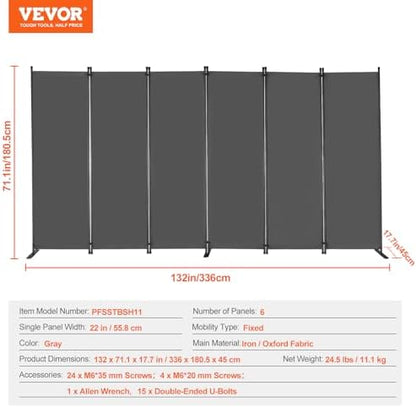 VEVOR Room Divider, 6 Panel Room Divider, Folding Privacy Screen and Portable - Image 7