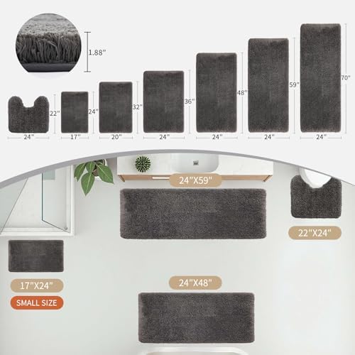 Disolla Dark Grey Bathroom Runner Rug 24x59, Soft Plush Large Bath Mat - Image 2