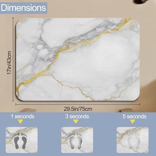 White Grey Marble Bath Mat, Fast Drying Modern Gold Abstract Bathmats - Image 2