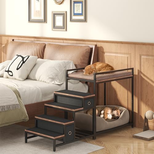 Saudism Pet Bunk Bed with Removable Stairs and 2 Drawers, Dogs/Cats Window Perch - Image 3