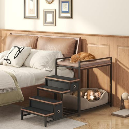 Saudism Pet Bunk Bed with Removable Stairs and 2 Drawers, Dogs/Cats Window Perch - Image 3