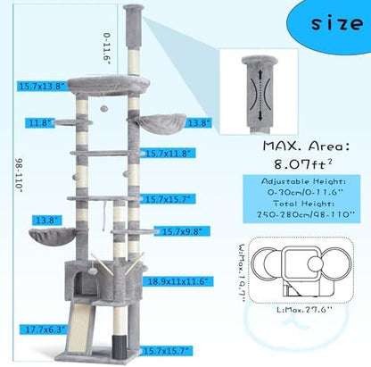 Hey-brother Cat Tree Tower, Adjustable Height, Floor to Ceiling - Image 3