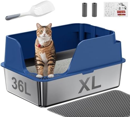 Non-Stick Stainless Steel Litter Box, XL Side Open Splash-Proof by Ellenpent
