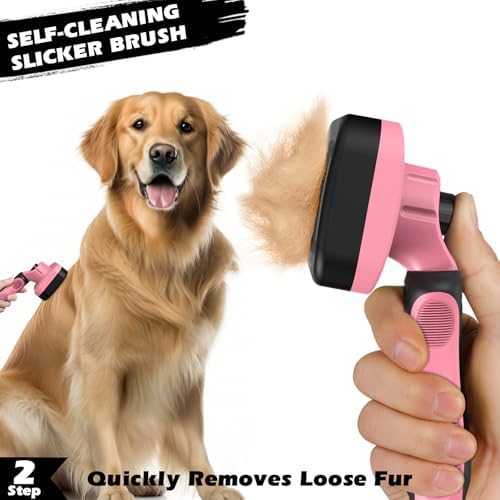 Professional 3PCS Self Cleaning Slicker Brush & Pet Grooming Rake & Flea Comb - Image 4