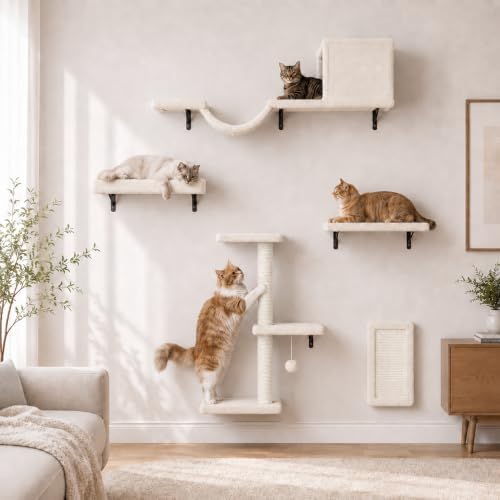 Cat Wall Shelves Set - 5 in 1 Wall-Mounted Cat Tree - Perch by Unknown