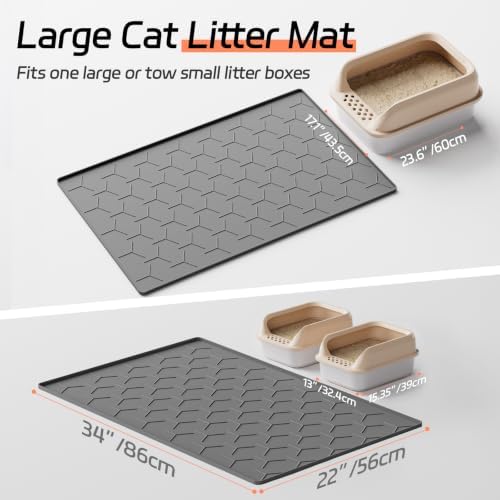 Bulkniu Silicone Cat Litter Mat, Raised Edge Waterproof, Dark Grey - Image 5