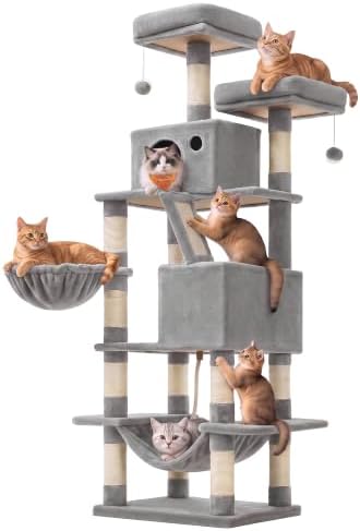 Feandrea Cat Tree, 66.1-Inch Large Cat Tower, Light Gray by FeandreabySONGMICSHOME