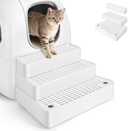 Extra Large 3 Steps Litter Box Ramp, Adjustable Cat Litter Box Step by Bartuke